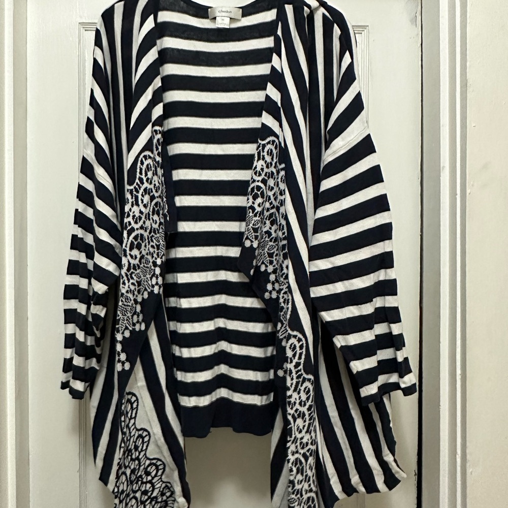 Striped Navy Blue and  White Cardigan